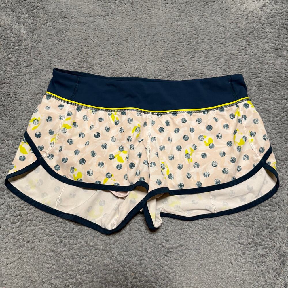 Lululemon Speed Shorts Womens 8 White With Navy Trim And Polka Dot Lined